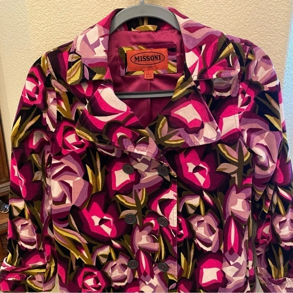 MISSONI For Target Girls Kids Multicolor Floral Velvet Peacoat Size Large
